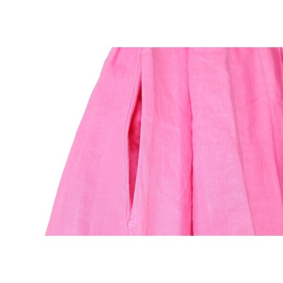 Aligne Women US4 Fuscha Pink Frederika Dress Smocked Puff Sleeve Pckt Linen Maxi - Picture 14 of 15
